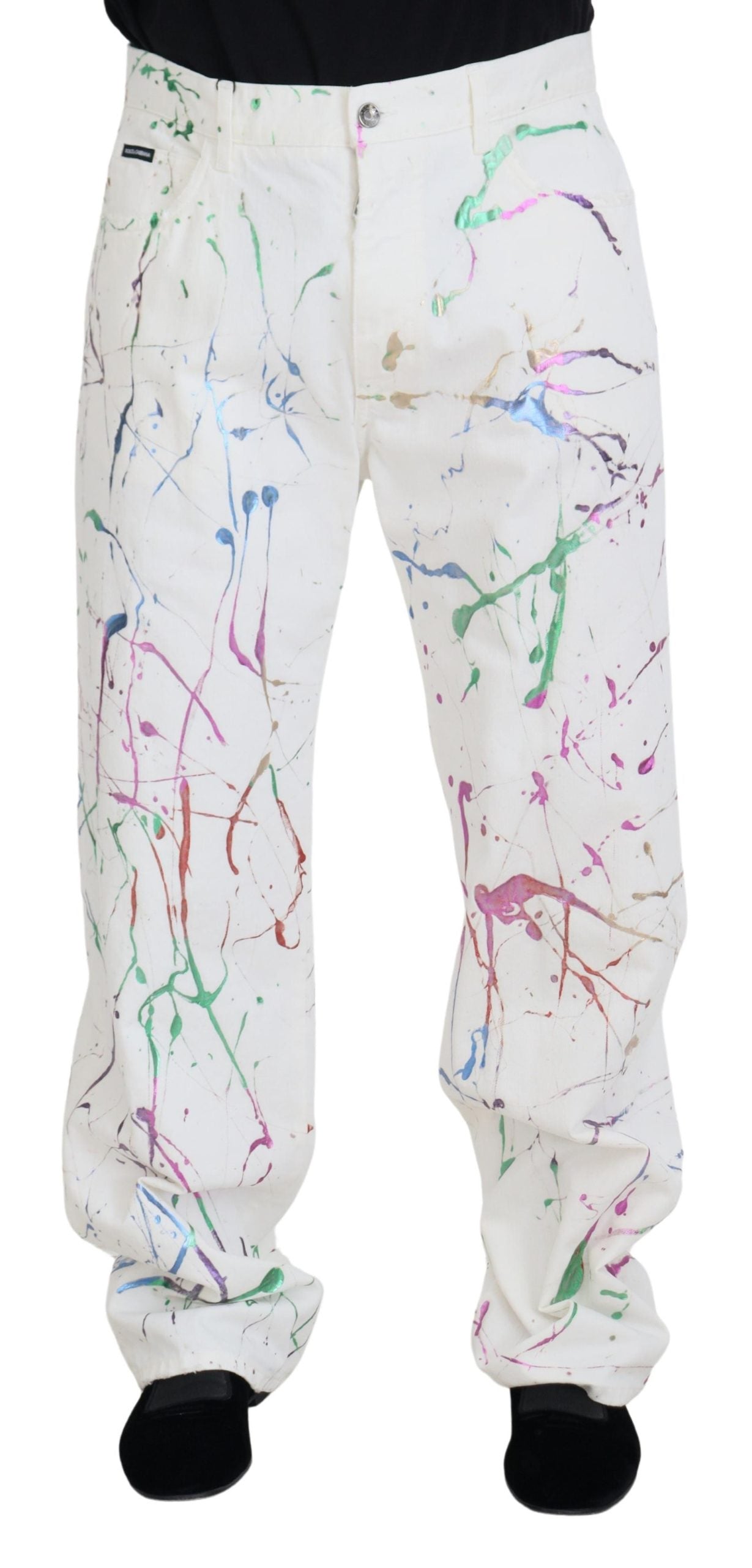 Dolce & Gabbana Chic Witte Spetterprint Denim Broek