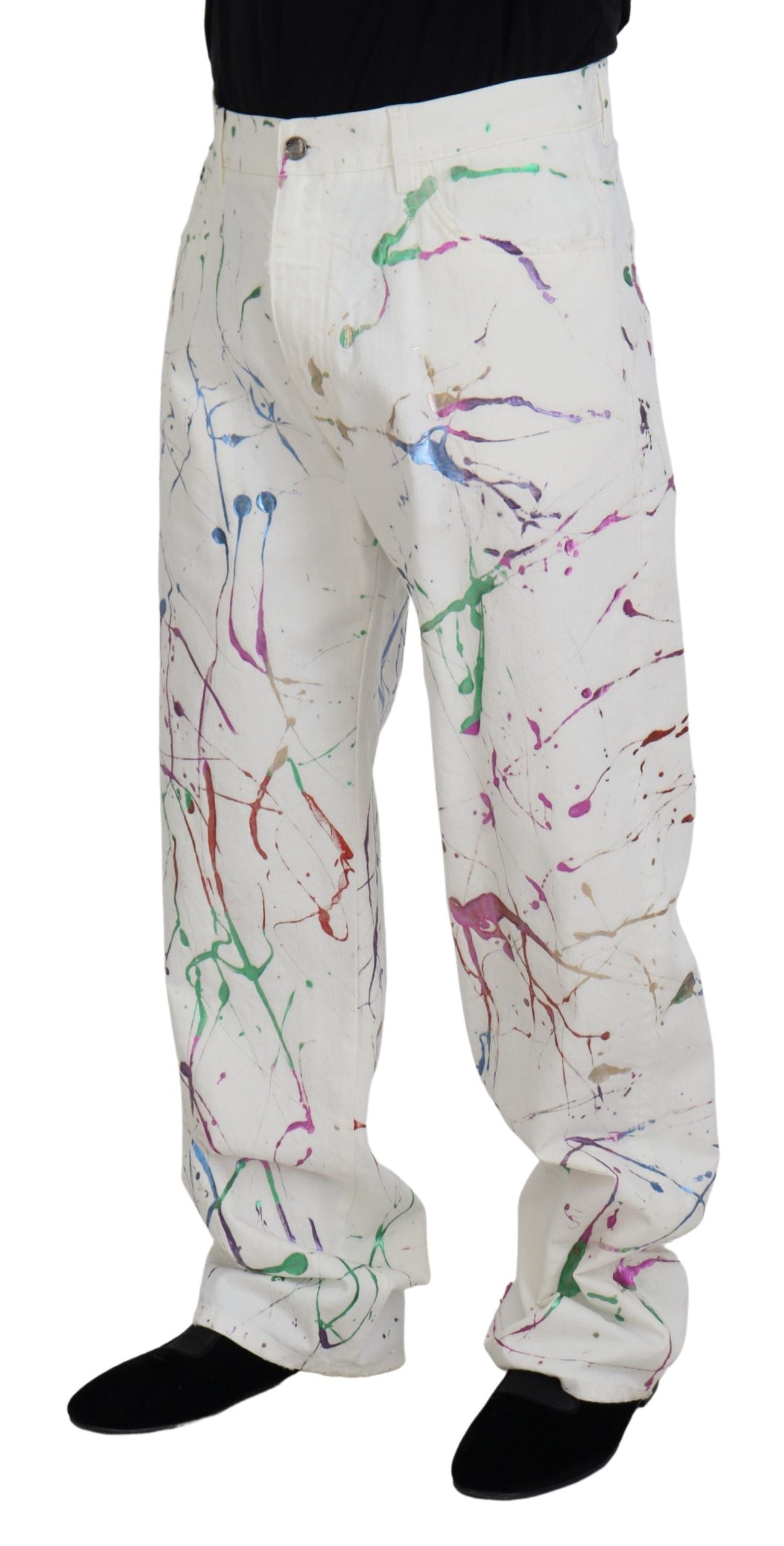 Dolce & Gabbana Chic Witte Spetterprint Denim Broek