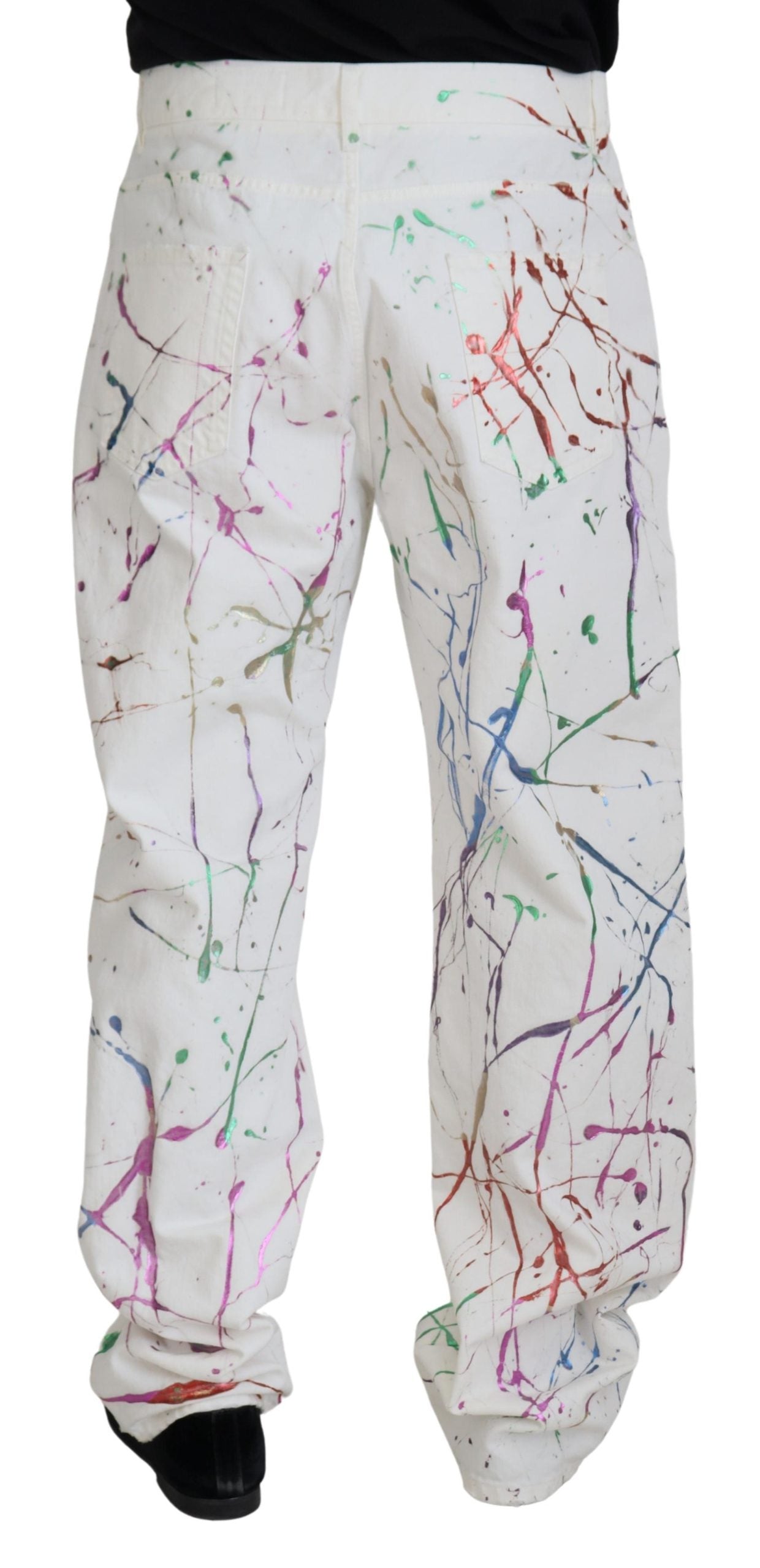 Dolce & Gabbana Chic Witte Spetterprint Denim Broek