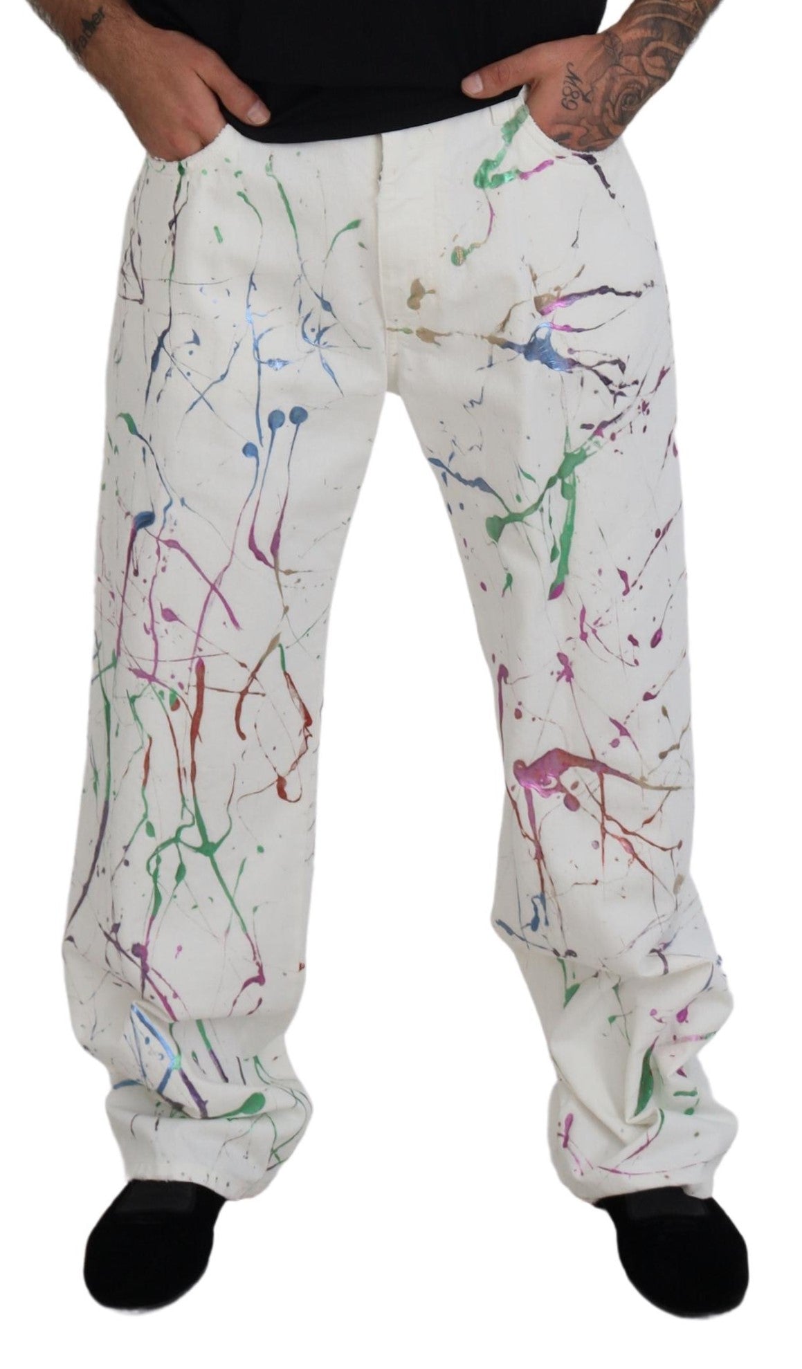 Dolce & Gabbana Chic Witte Spetterprint Denim Broek