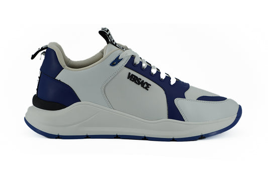 Versace Elegante Blauwe en Witte Leren Sneakers