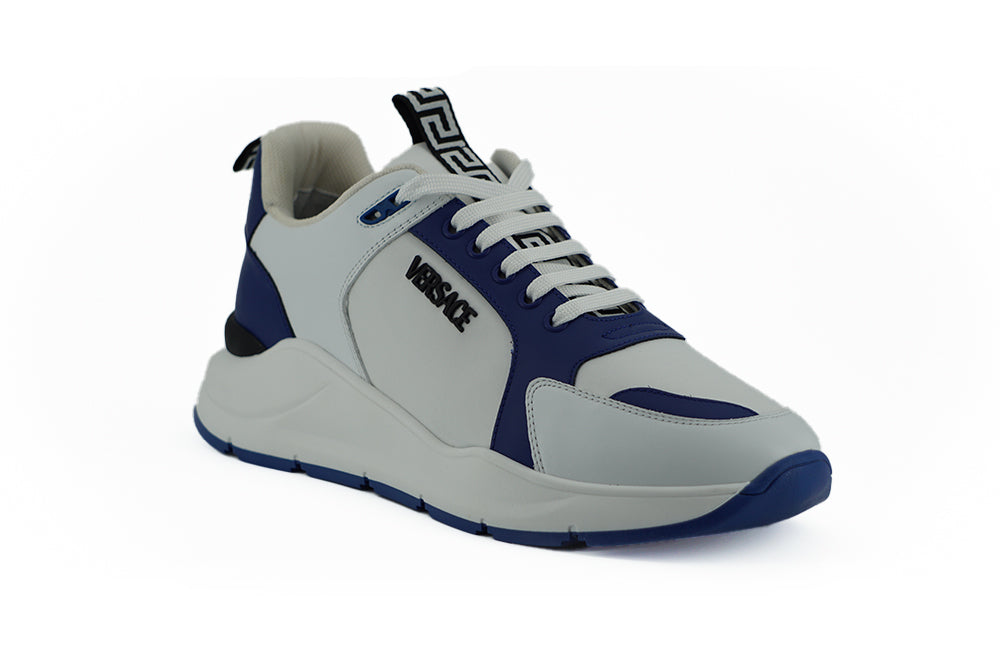 Versace Elegante Blauwe en Witte Leren Sneakers