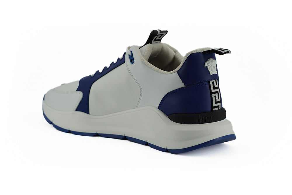 Versace Elegante Blauwe en Witte Leren Sneakers