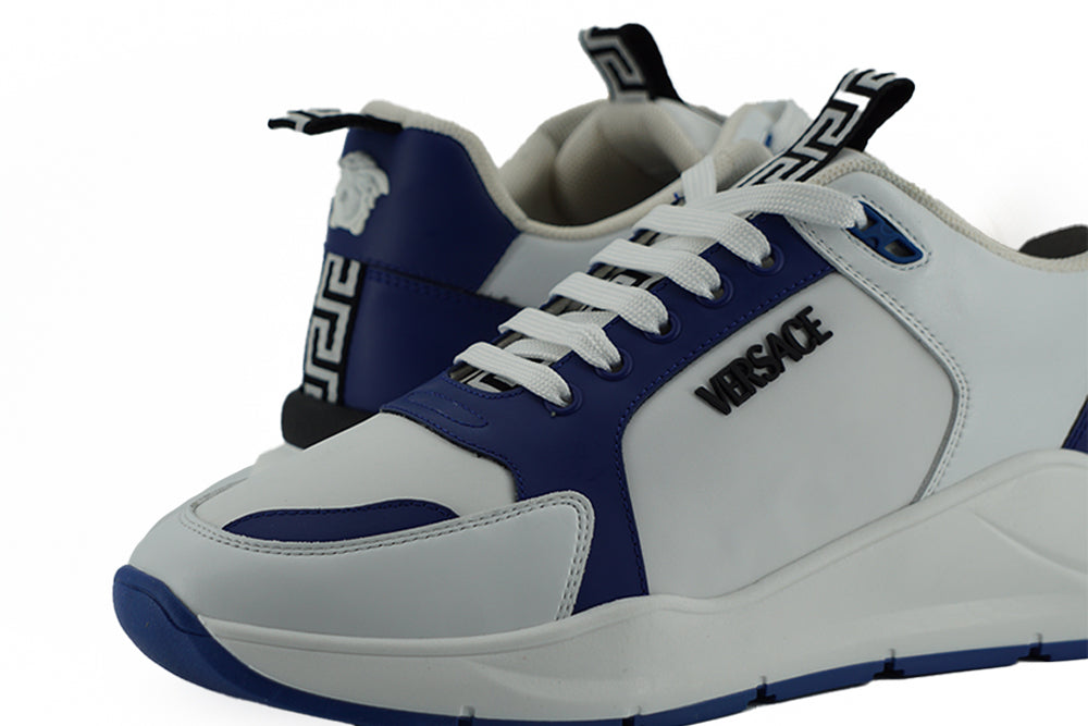 Versace Elegante Blauwe en Witte Leren Sneakers