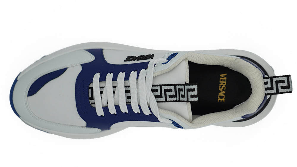 Versace Elegante Blauwe en Witte Leren Sneakers