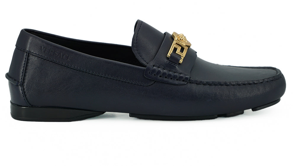 Versace Elegante Marineblauwe Kalfsleren Loafers