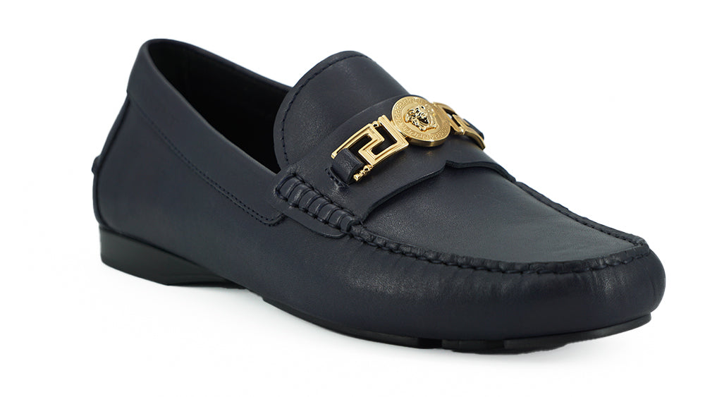 Versace Elegante Marineblauwe Kalfsleren Loafers