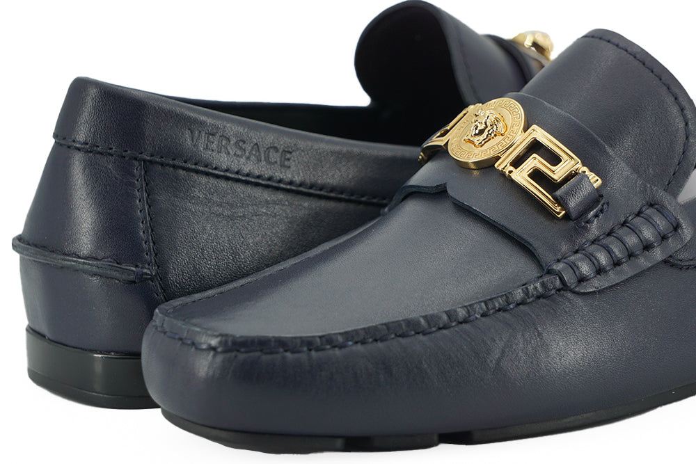 Versace Elegante Marineblauwe Kalfsleren Loafers