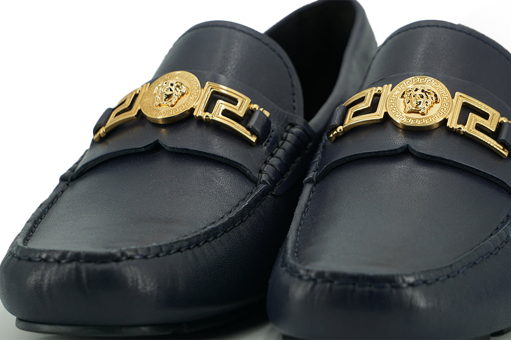 Versace Elegante Marineblauwe Kalfsleren Loafers