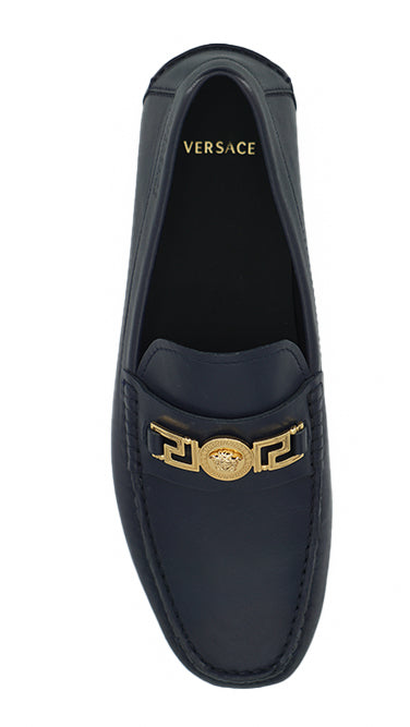 Versace Elegante Marineblauwe Kalfsleren Loafers