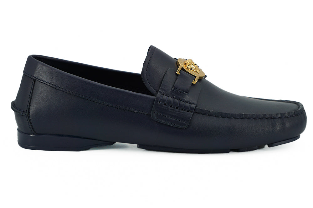 Versace Elegante Marineblauwe Kalfsleren Loafers