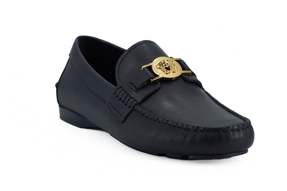 Versace Elegante Marineblauwe Kalfsleren Loafers