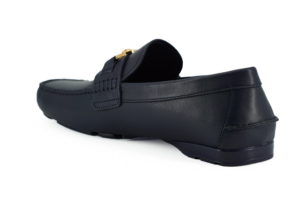 Versace Elegante Marineblauwe Kalfsleren Loafers