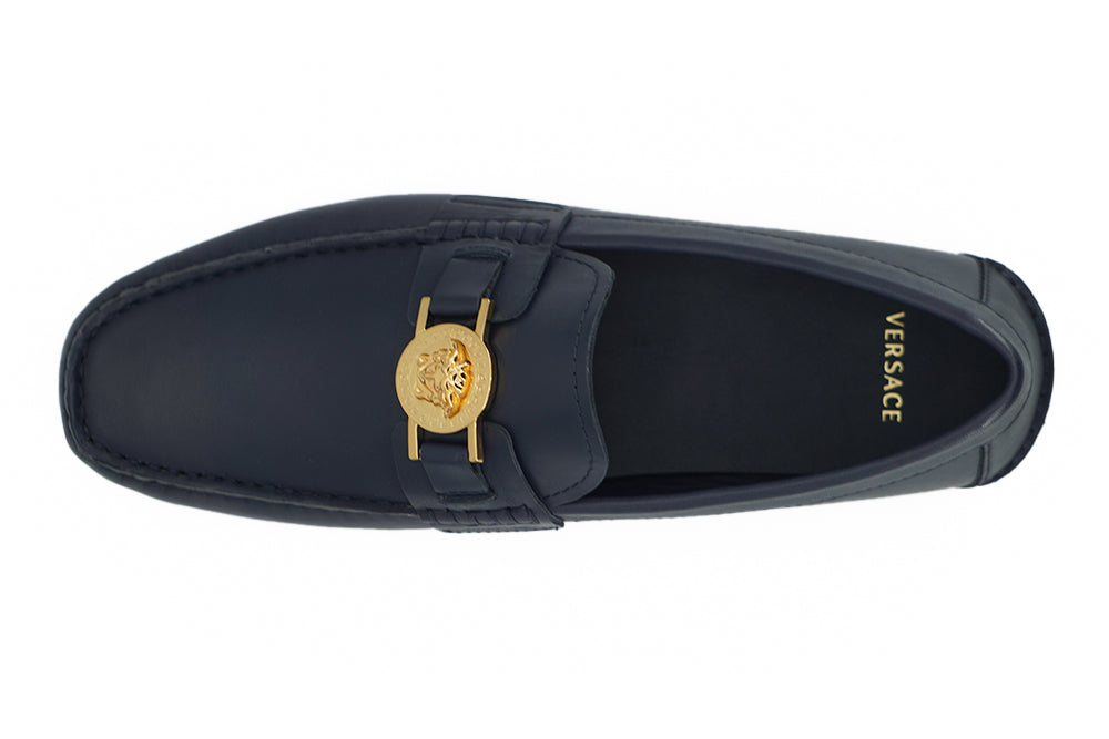 Versace Elegante Marineblauwe Kalfsleren Loafers