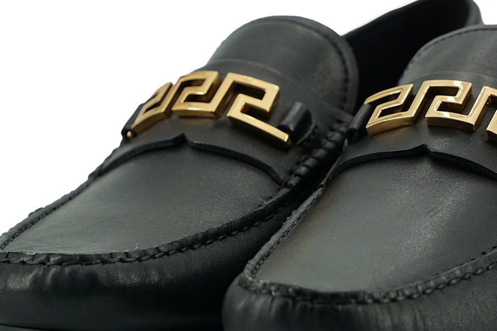 Versace Elegante Zwarte Kalfsleren Heren Loafers