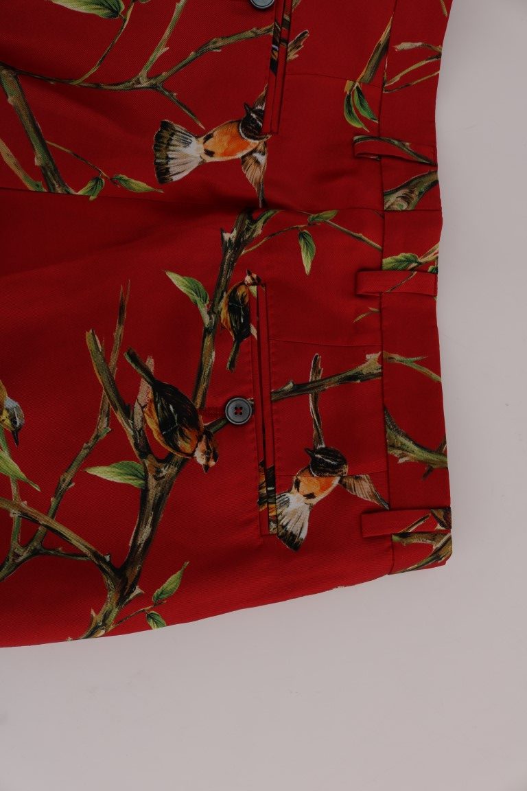 Dolce & Gabbana Elegante zijden jurkbroek met rode vogelprint