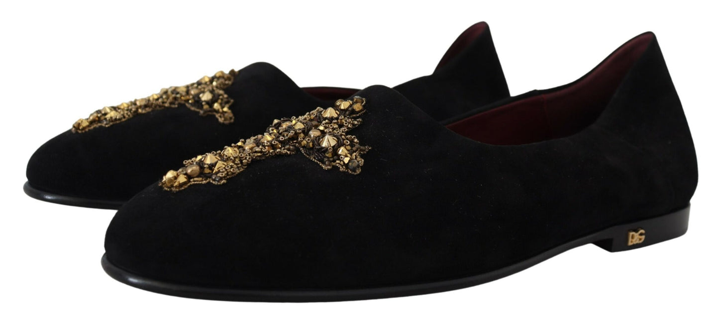 Dolce & Gabbana Zwarte Goud Kristallen Pailletten Loafers