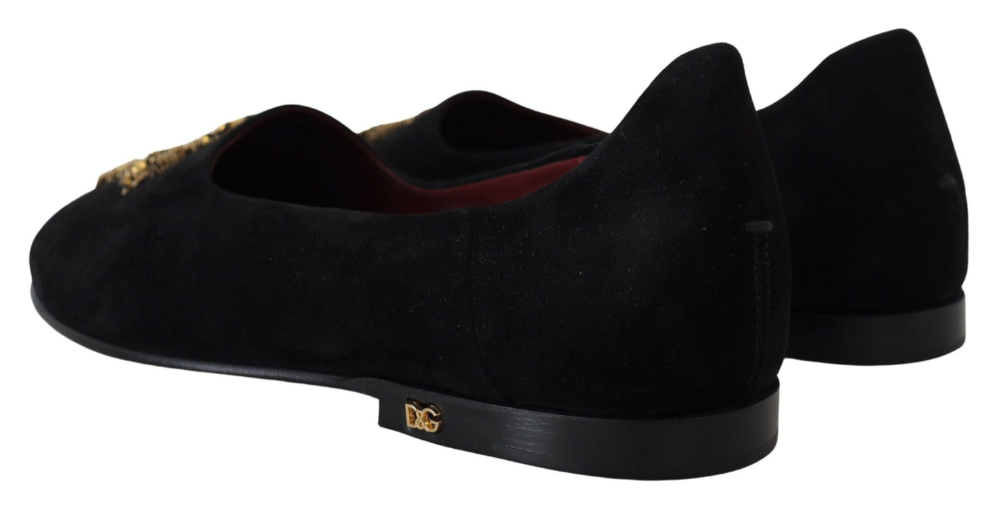 Dolce & Gabbana Zwarte Goud Kristallen Pailletten Loafers