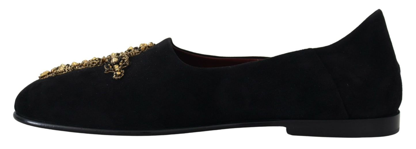 Dolce & Gabbana Zwarte Goud Kristallen Pailletten Loafers