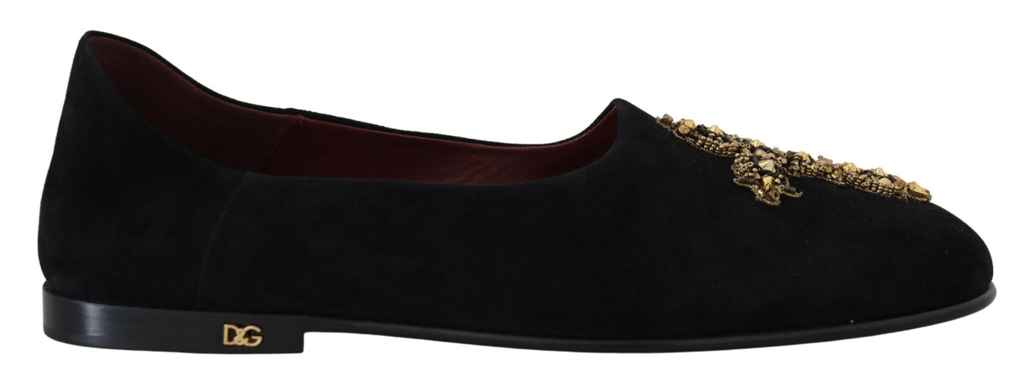 Dolce & Gabbana Zwarte Goud Kristallen Pailletten Loafers