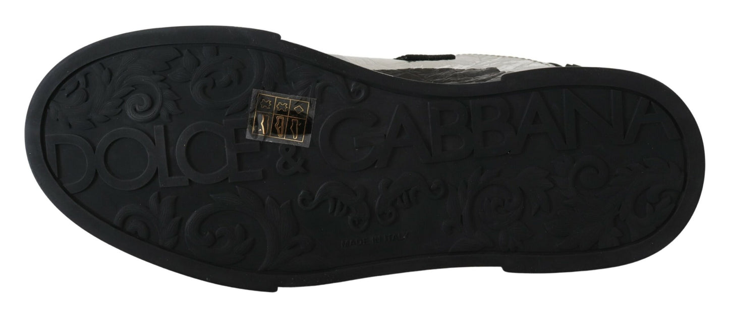 Dolce & Gabbana Exclusieve Zilveren en Zwarte Lage Leren Sneakers