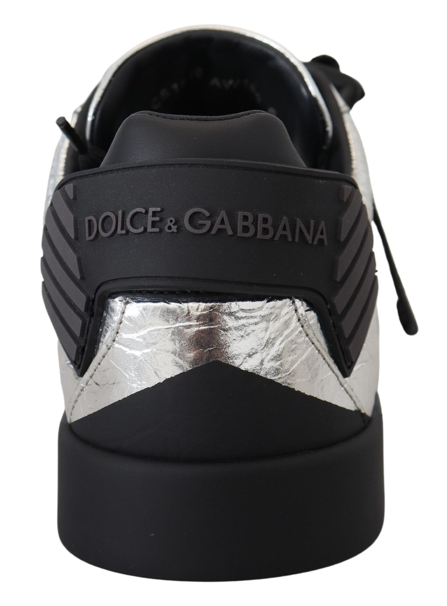 Dolce & Gabbana Exclusieve Zilveren en Zwarte Lage Leren Sneakers