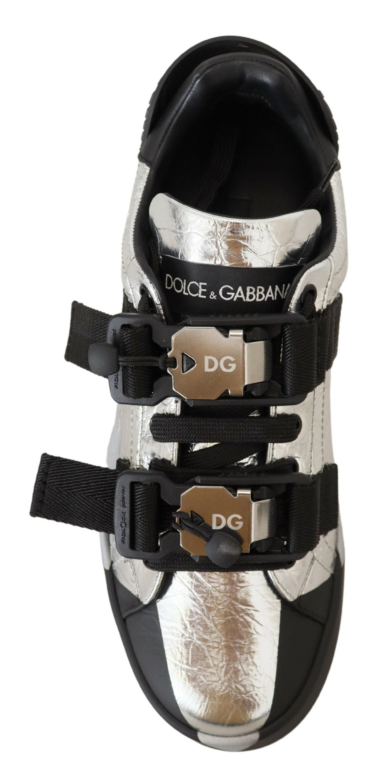 Dolce & Gabbana Exclusieve Zilveren en Zwarte Lage Leren Sneakers