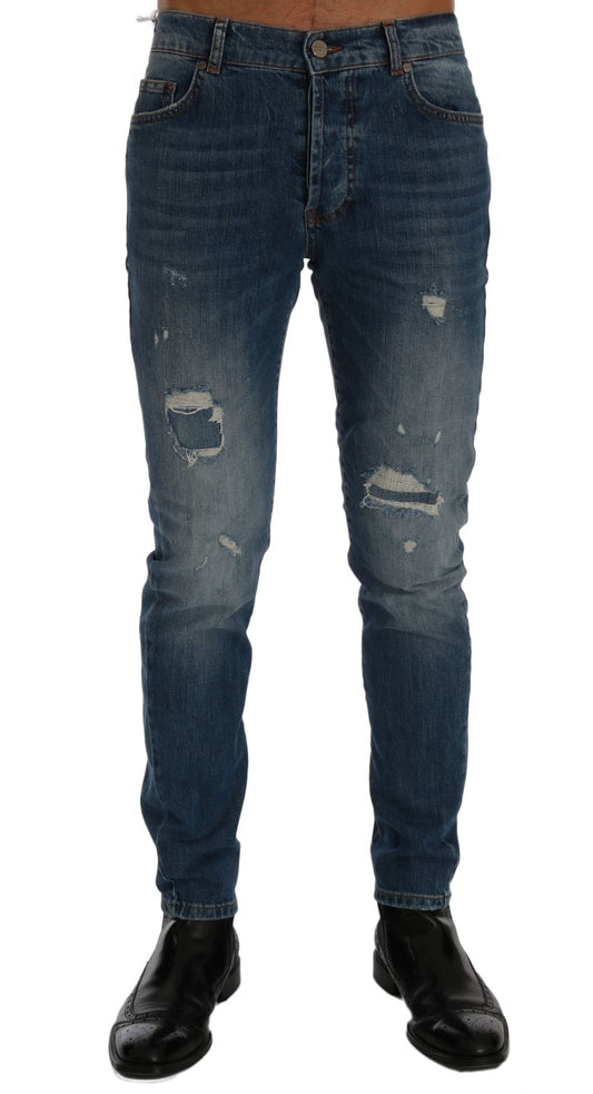 Frankie Morello Svelte Italiaanse Denim - Slim Fit Blauwe Jeans