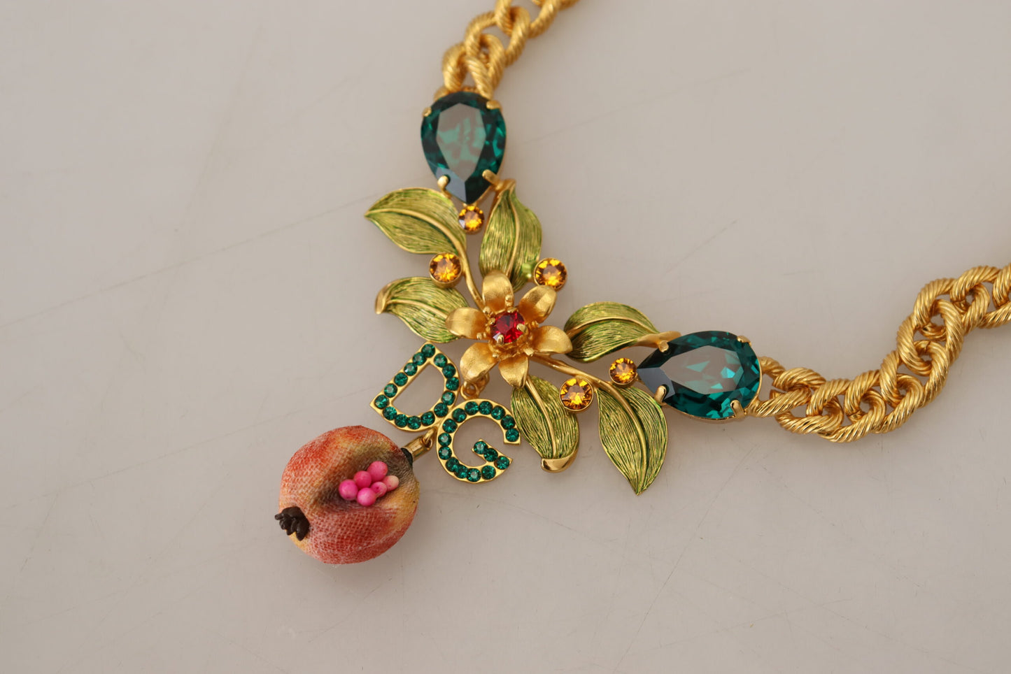 Dolce & Gabbana Elegante Goudkleurige Bloemen Fruit Ketting