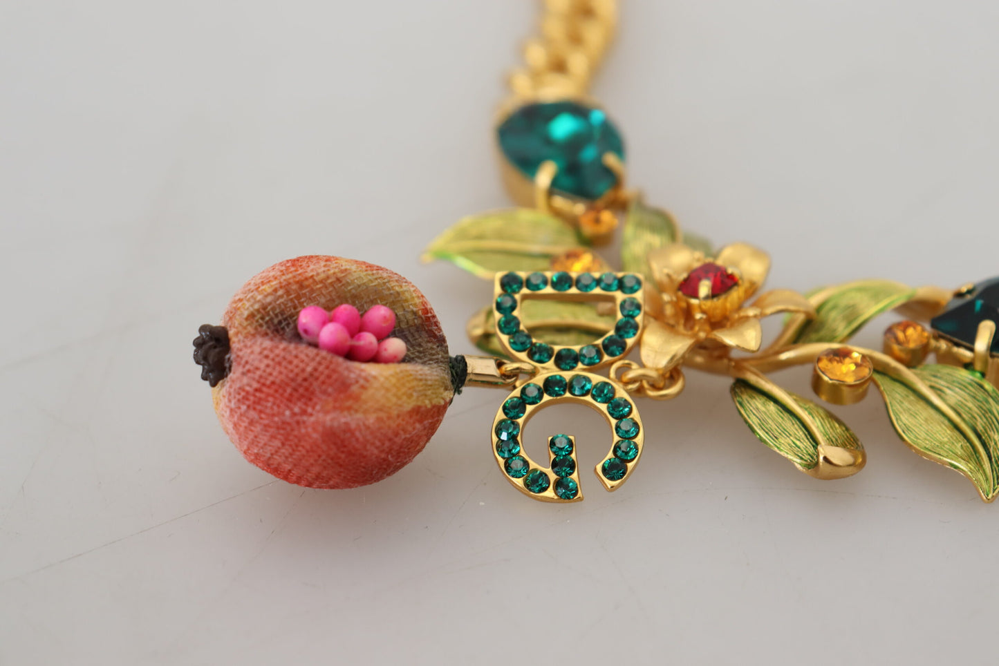 Dolce & Gabbana Elegante Goudkleurige Bloemen Fruit Ketting