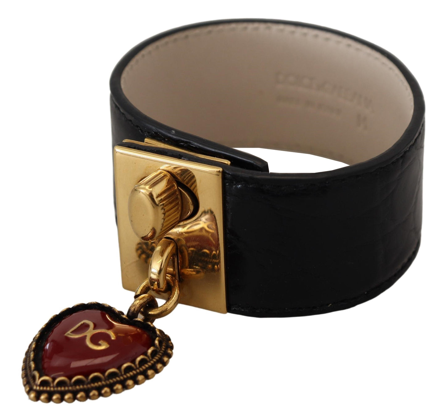 Dolce & Gabbana Elegante Zwarte Leren Armband met Gouden Details