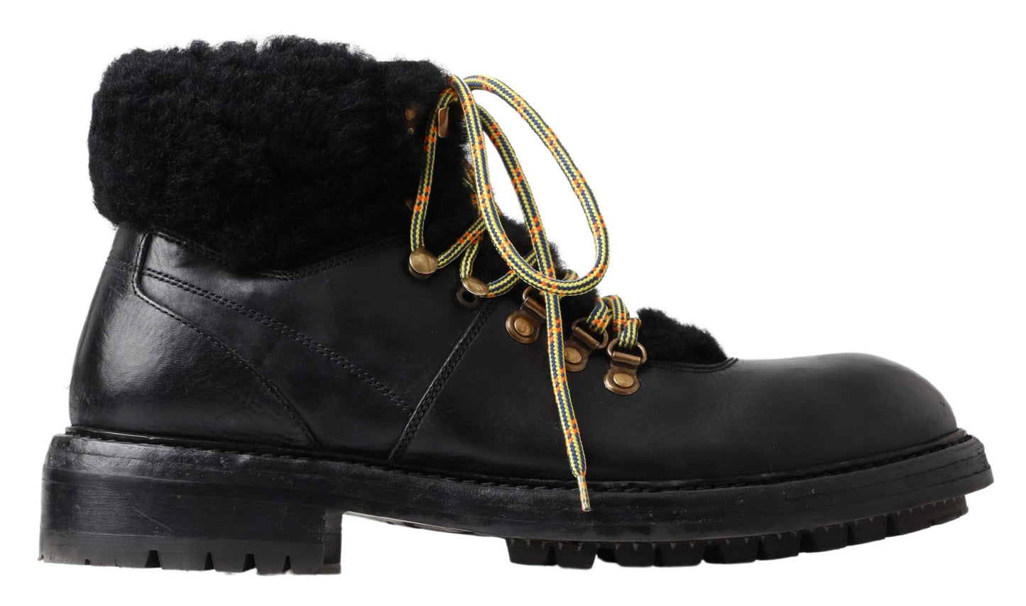 Dolce & Gabbana Elegante Leren Laarzen Voor Heren In Shearling Stijl