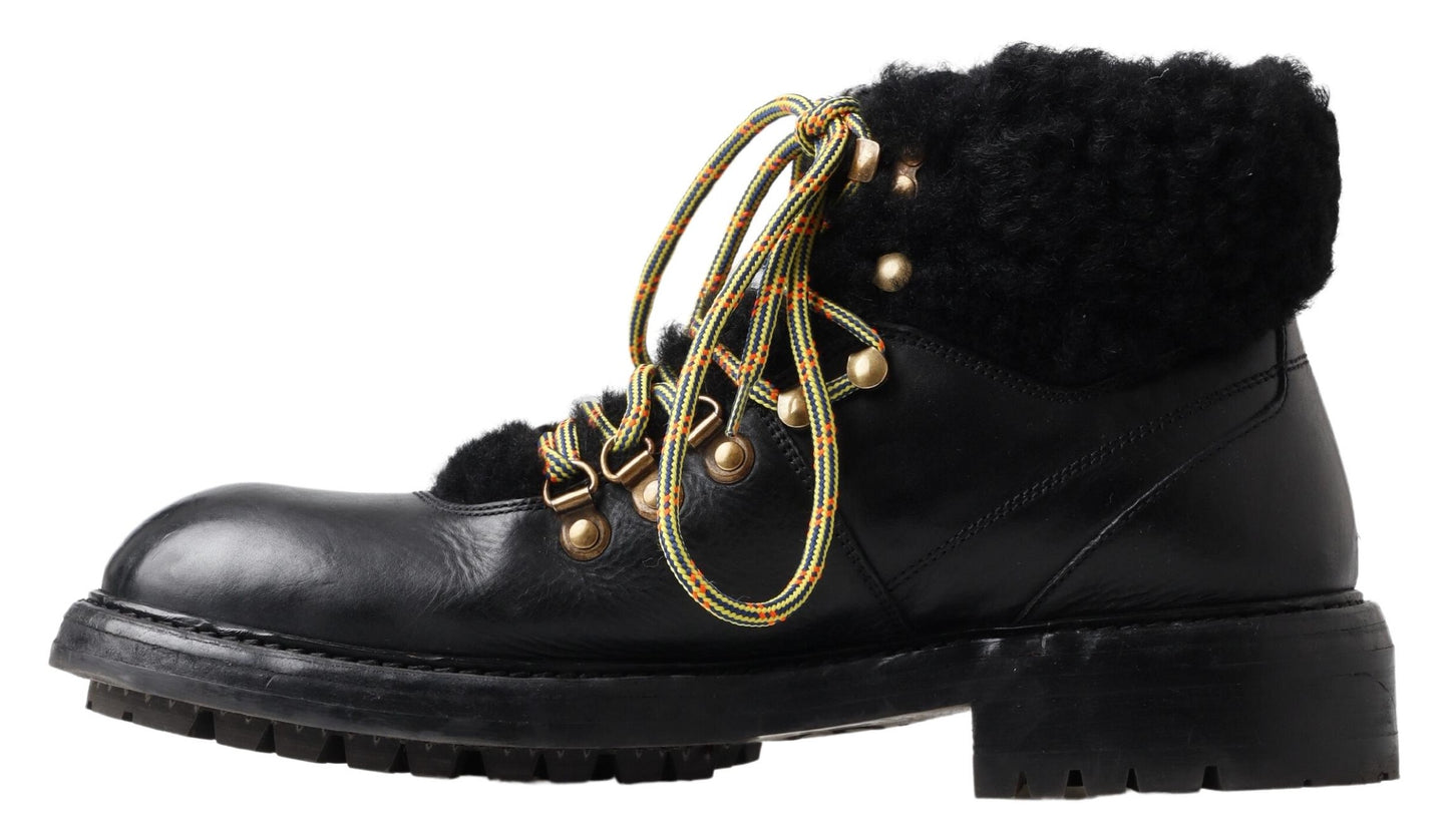 Dolce & Gabbana Elegante Leren Laarzen Voor Heren In Shearling Stijl