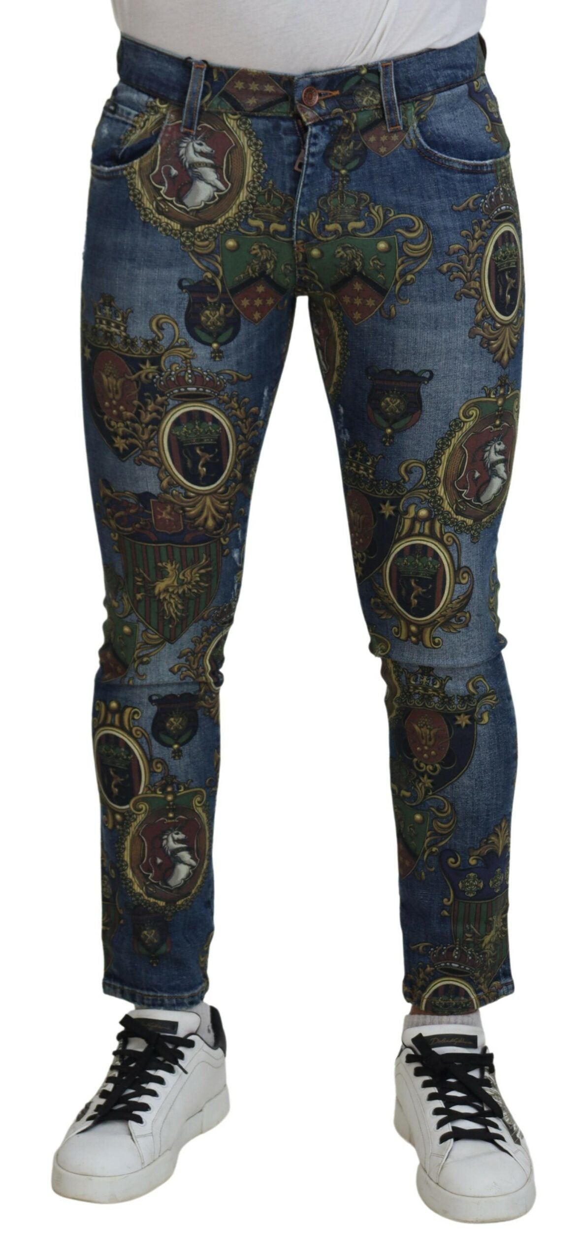 Dolce & Gabbana Elegant Slim-Fit Printed Denim Jeans