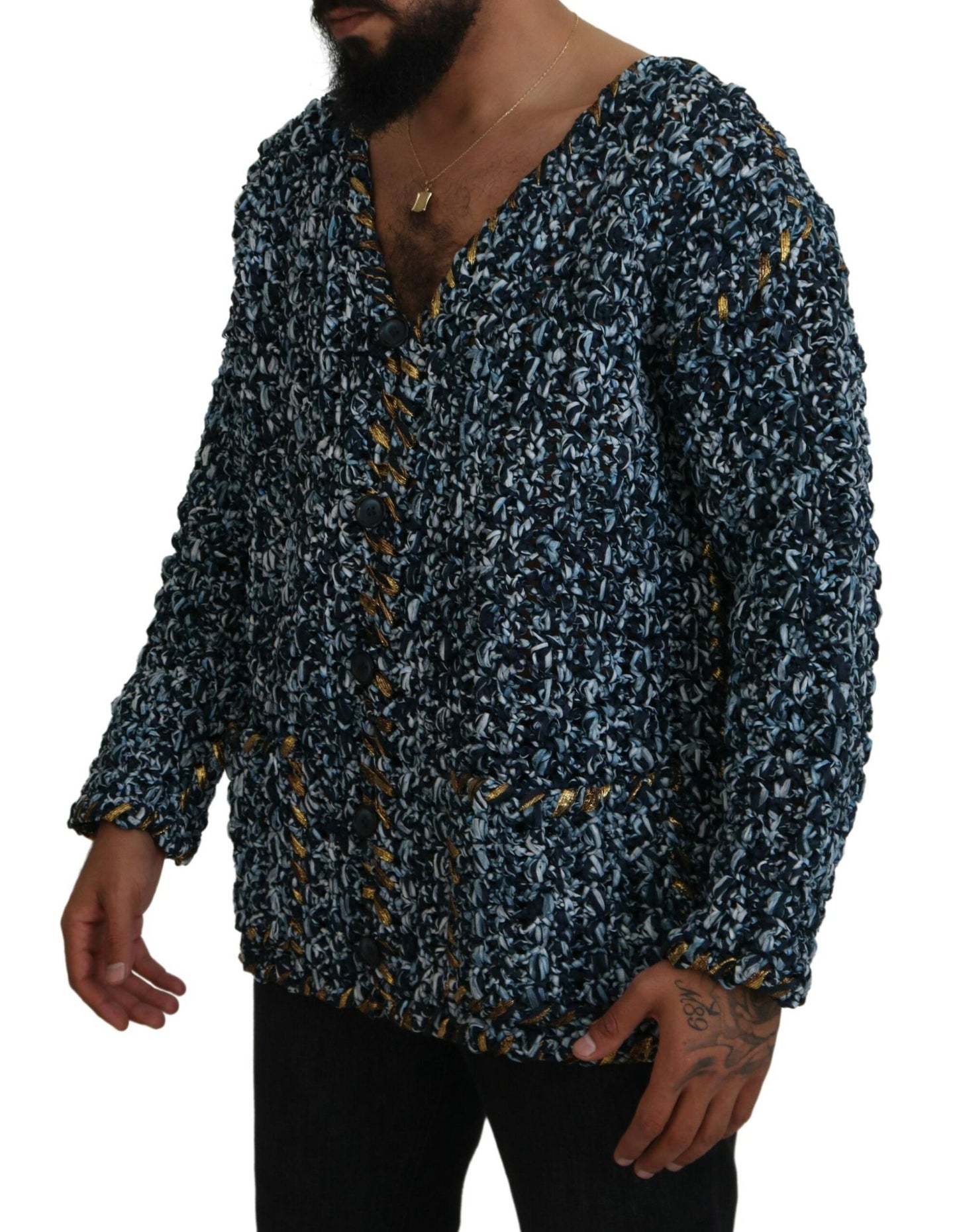 Dolce & Gabbana Elegante Blauwe V-hals Cardigan Trui