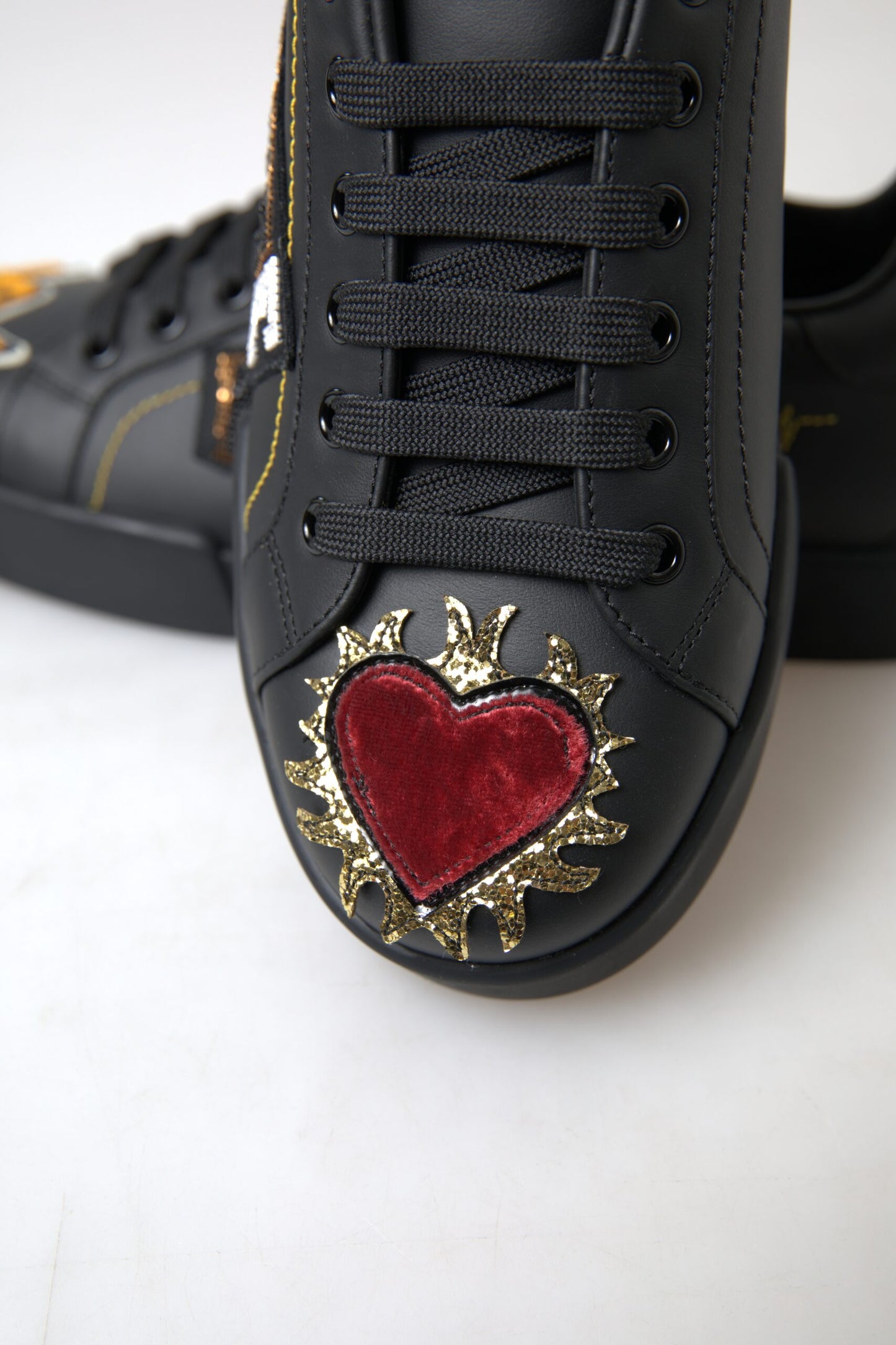 Dolce & Gabbana Elegante Portofino Leren Sneakers - Zwart Multicolor