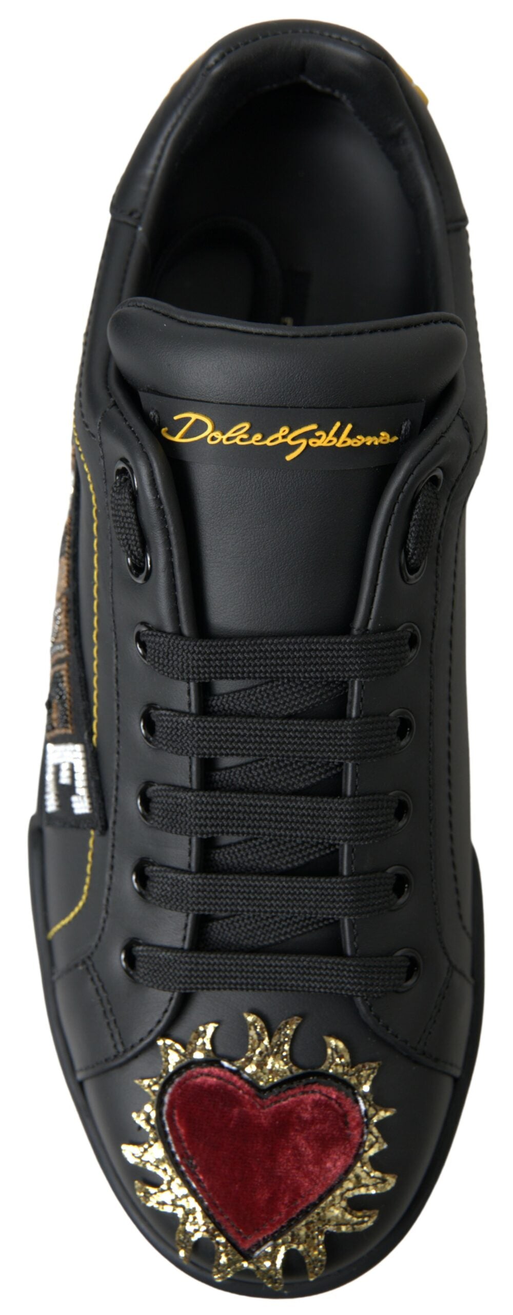 Dolce & Gabbana Elegante Portofino Leren Sneakers - Zwart Multicolor