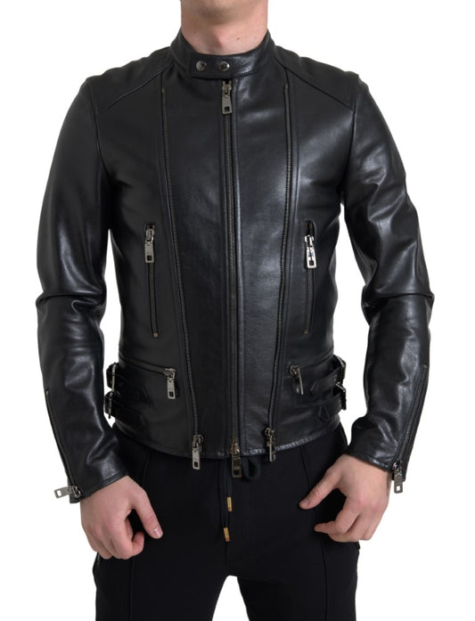 Dolce & Gabbana Strak Zwart Leren Bikerjack