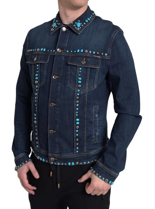 Dolce & Gabbana Versierd Turquoise Denim Jack