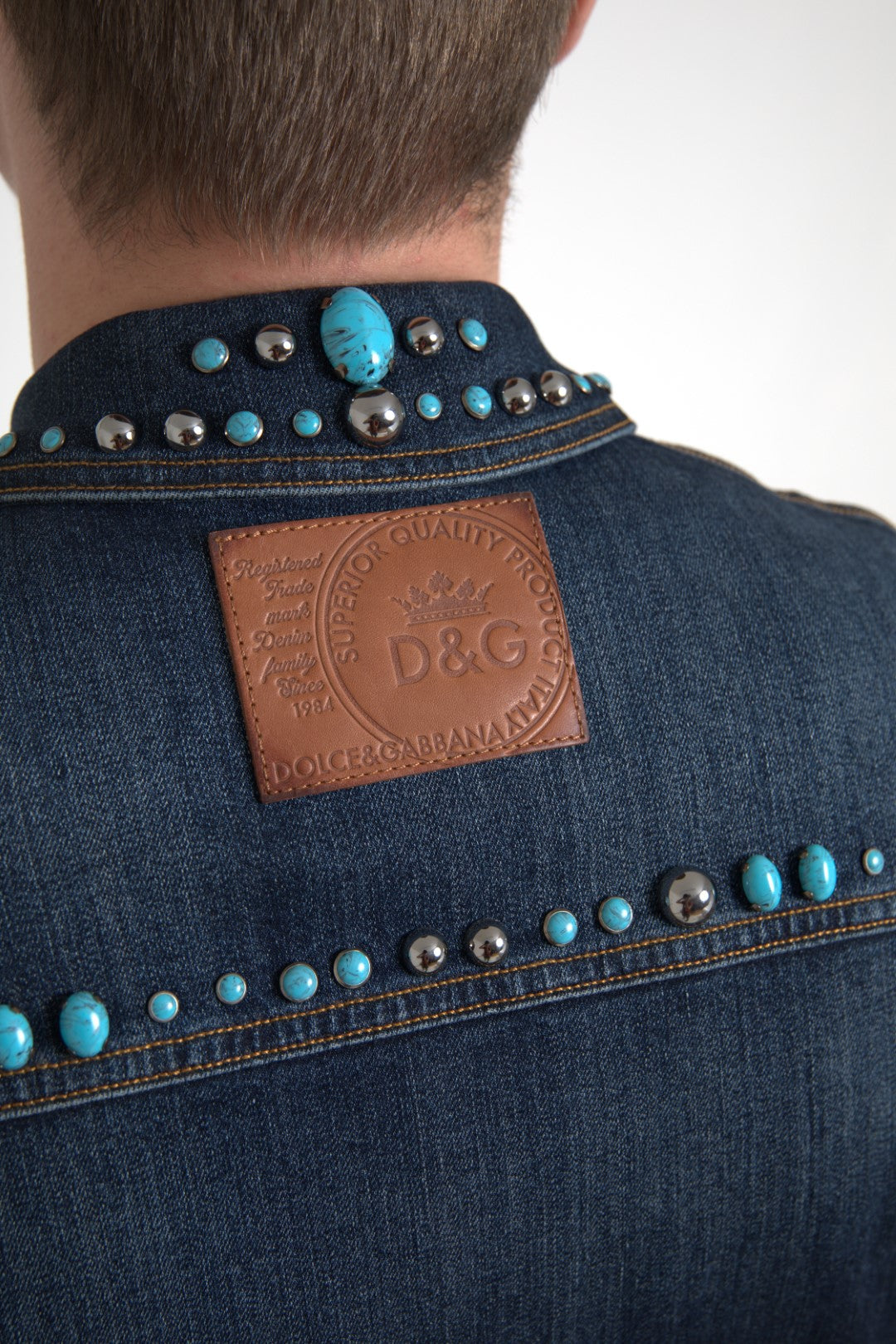 Dolce & Gabbana Versierd Turquoise Denim Jack