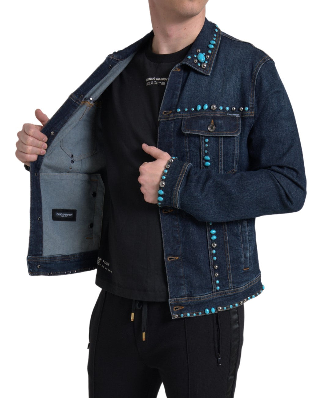 Dolce & Gabbana Versierd Turquoise Denim Jack