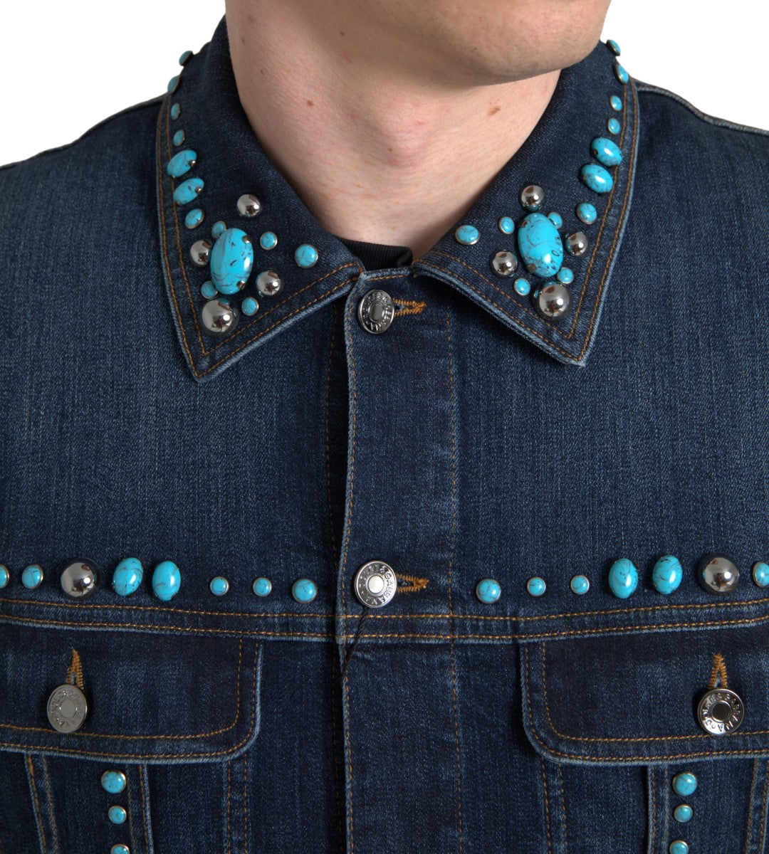 Dolce & Gabbana Versierd Turquoise Denim Jack