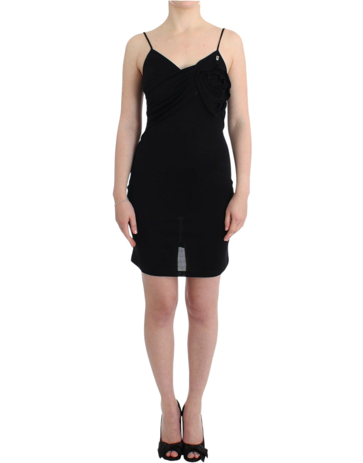 John Galliano Elegante Zwarte Jersey Knielange Jurk