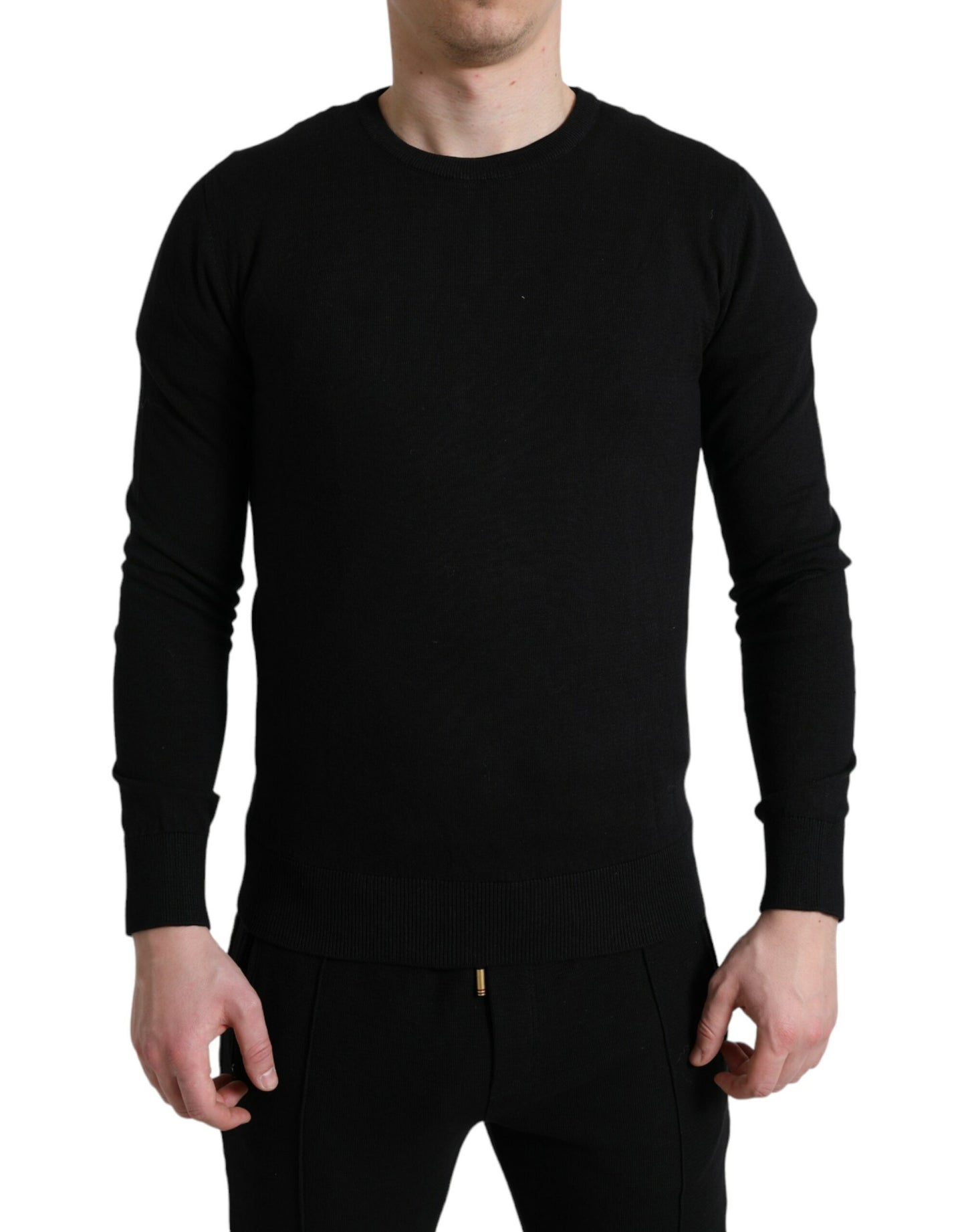 Dolce & Gabbana Elegante Zwarte Katoenen Ronde Hals Pullover Trui