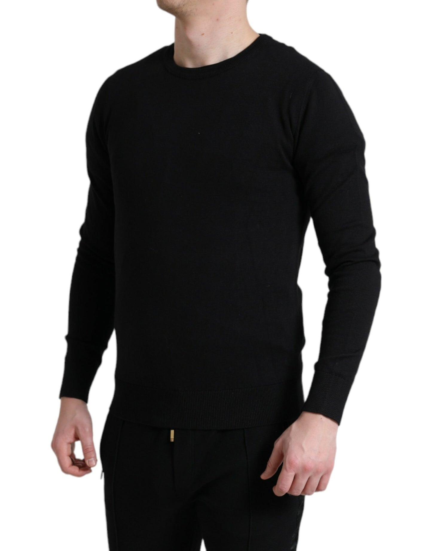 Dolce & Gabbana Elegante Zwarte Katoenen Ronde Hals Pullover Trui