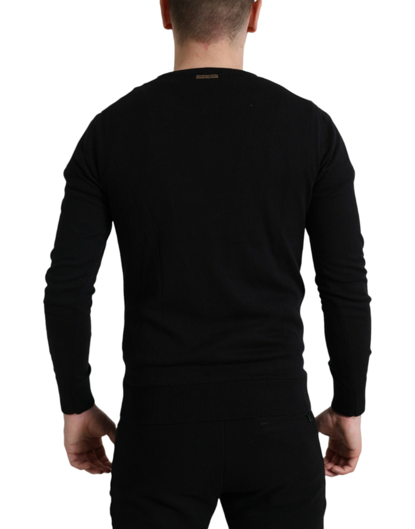 Dolce & Gabbana Elegante Zwarte Katoenen Ronde Hals Pullover Trui