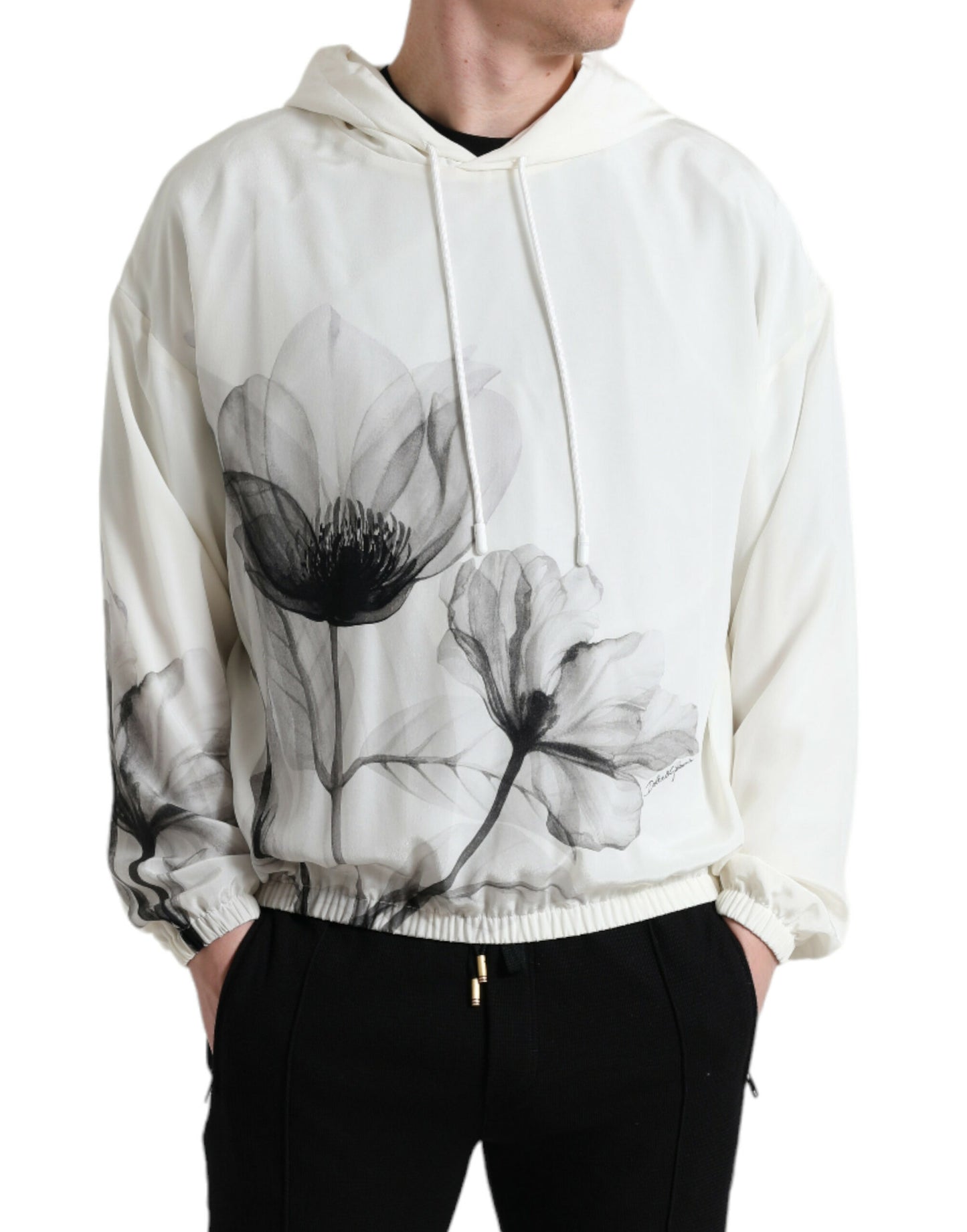 Dolce & Gabbana Elegante Bloemen Zijden Capuchon Pullover