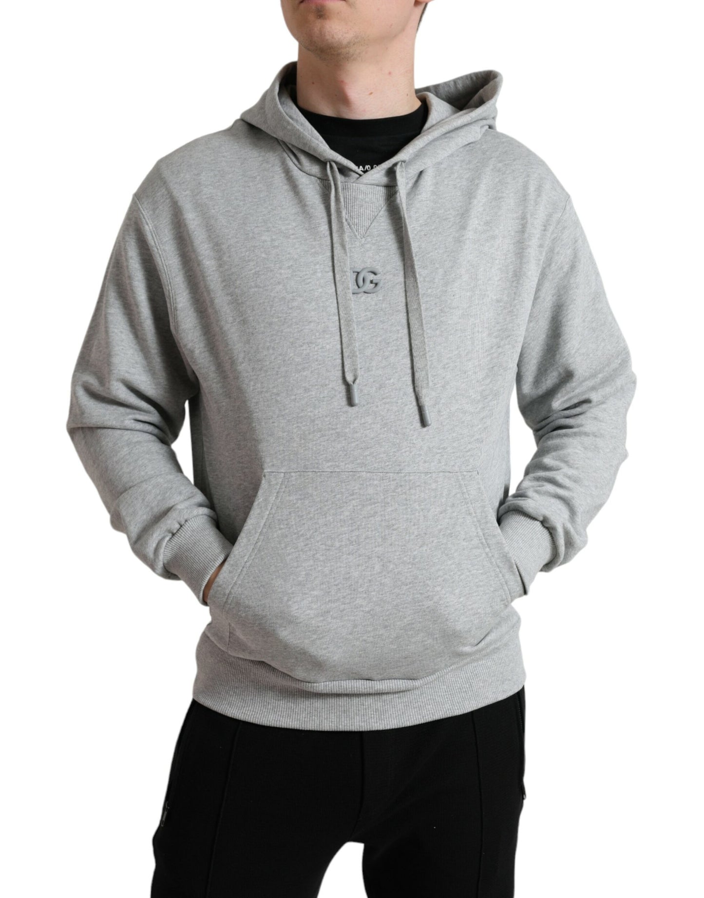 Dolce & Gabbana Chic Grey Logo Hooded Katoenen Trui