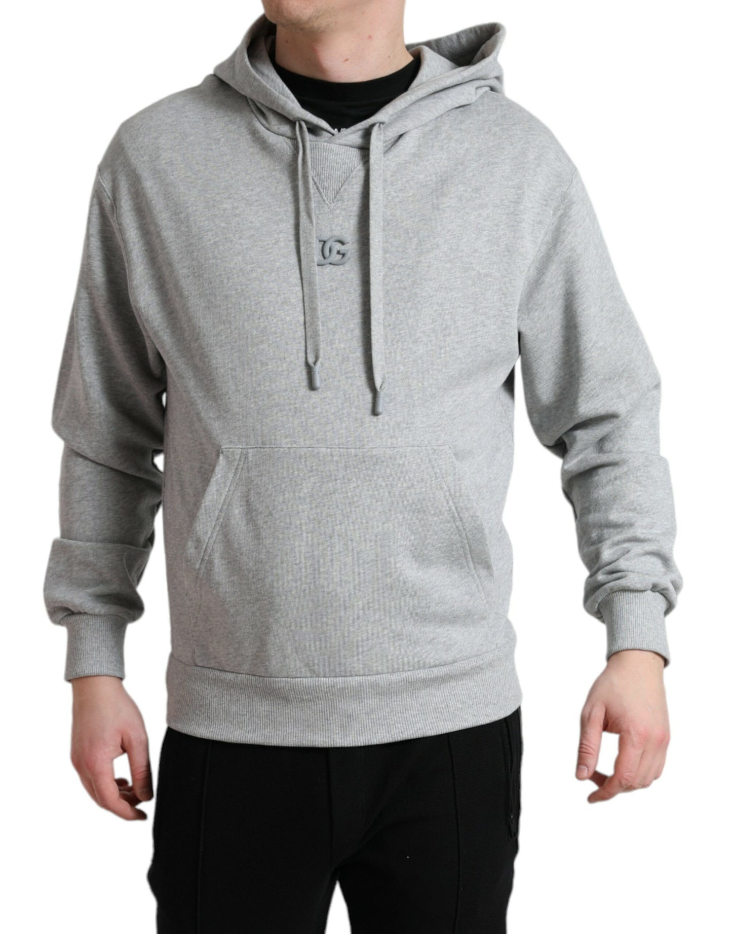 Dolce & Gabbana Chic Grey Logo Hooded Katoenen Trui