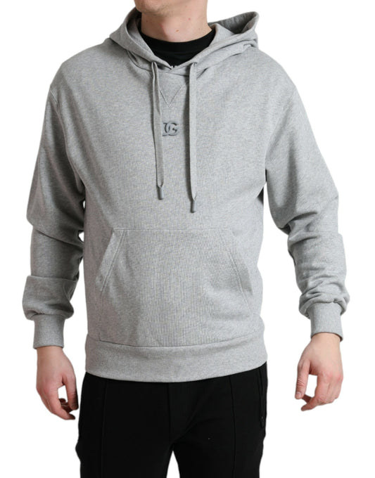 Dolce & Gabbana Chic Grey Logo Hooded Katoenen Trui